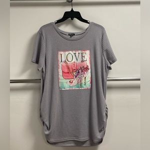 Short Sleeve Side Cinch Waffle Top w) LOVE patch (NEW)
